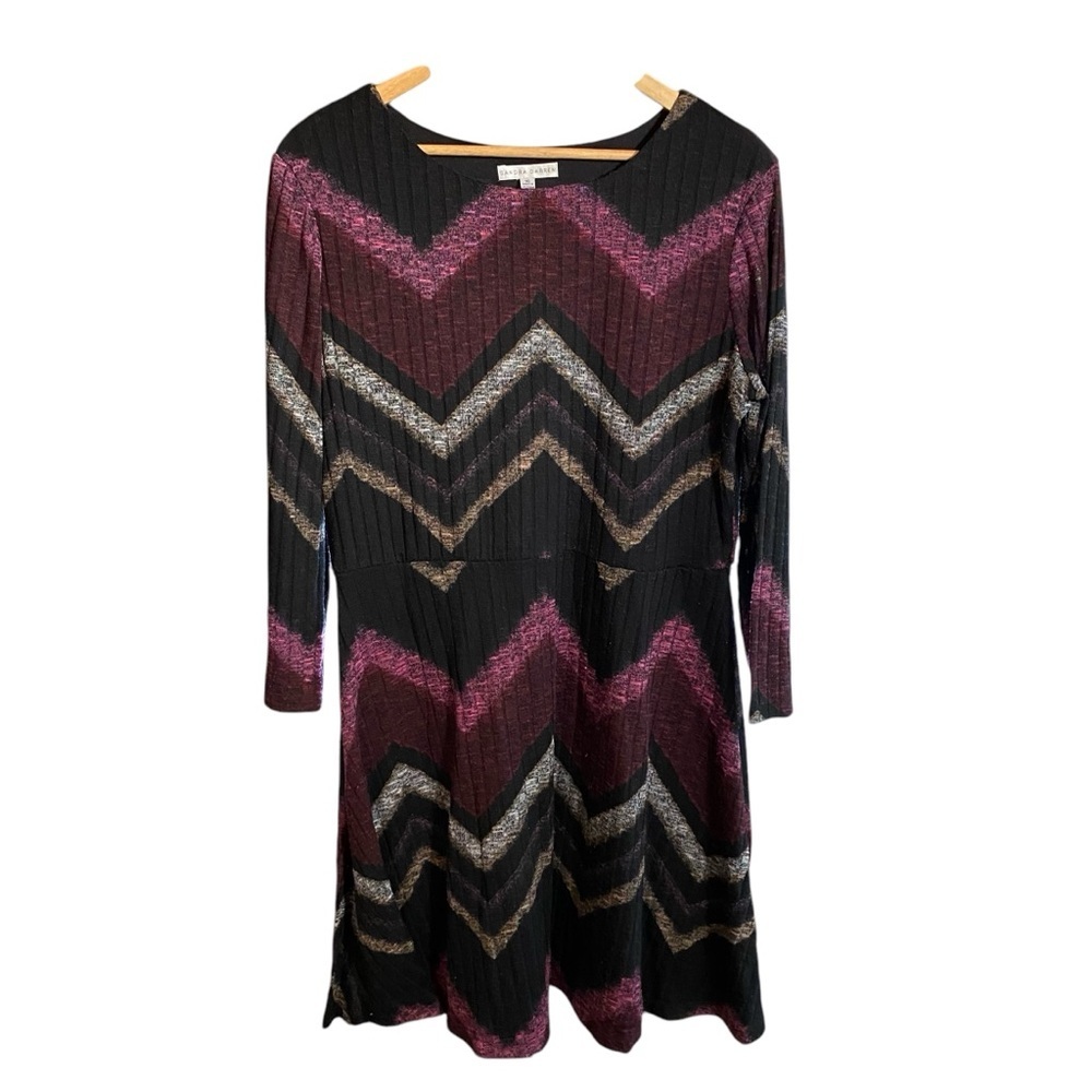 Sandra Darren Women's Dress Midi Scoop Neck Chevron Print Stretch Knit Tunic 16